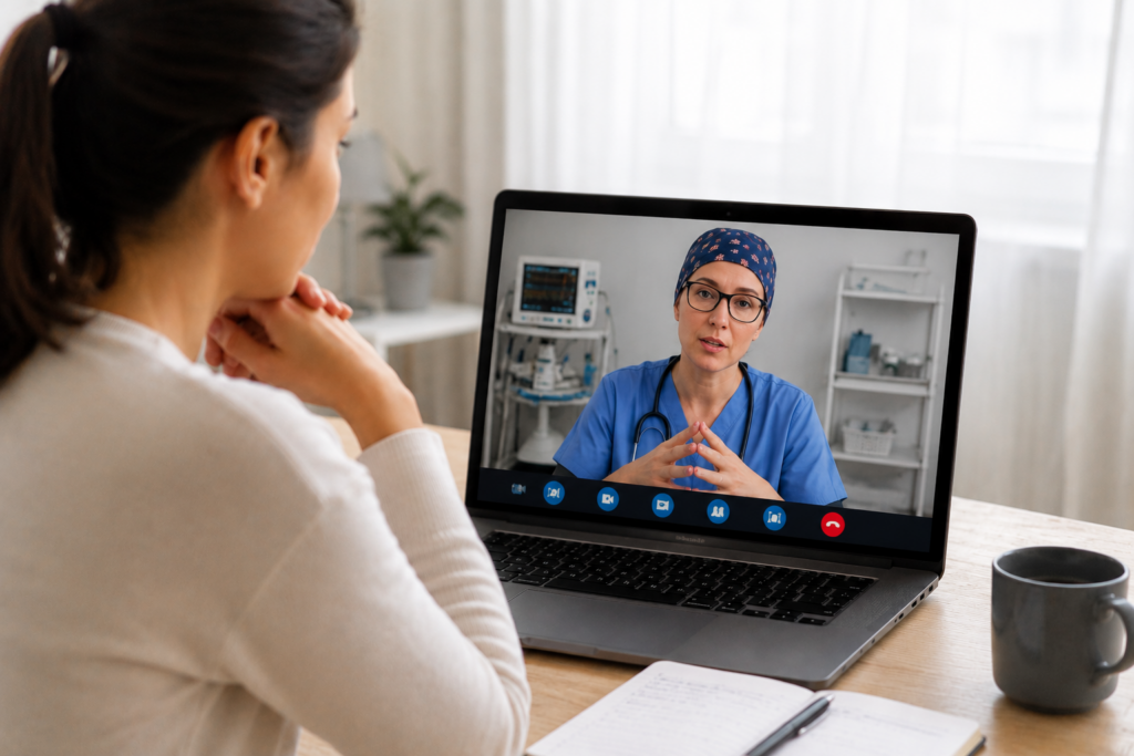 Patient en téléconsultation avec son praticien anesthésiste-réanimateur